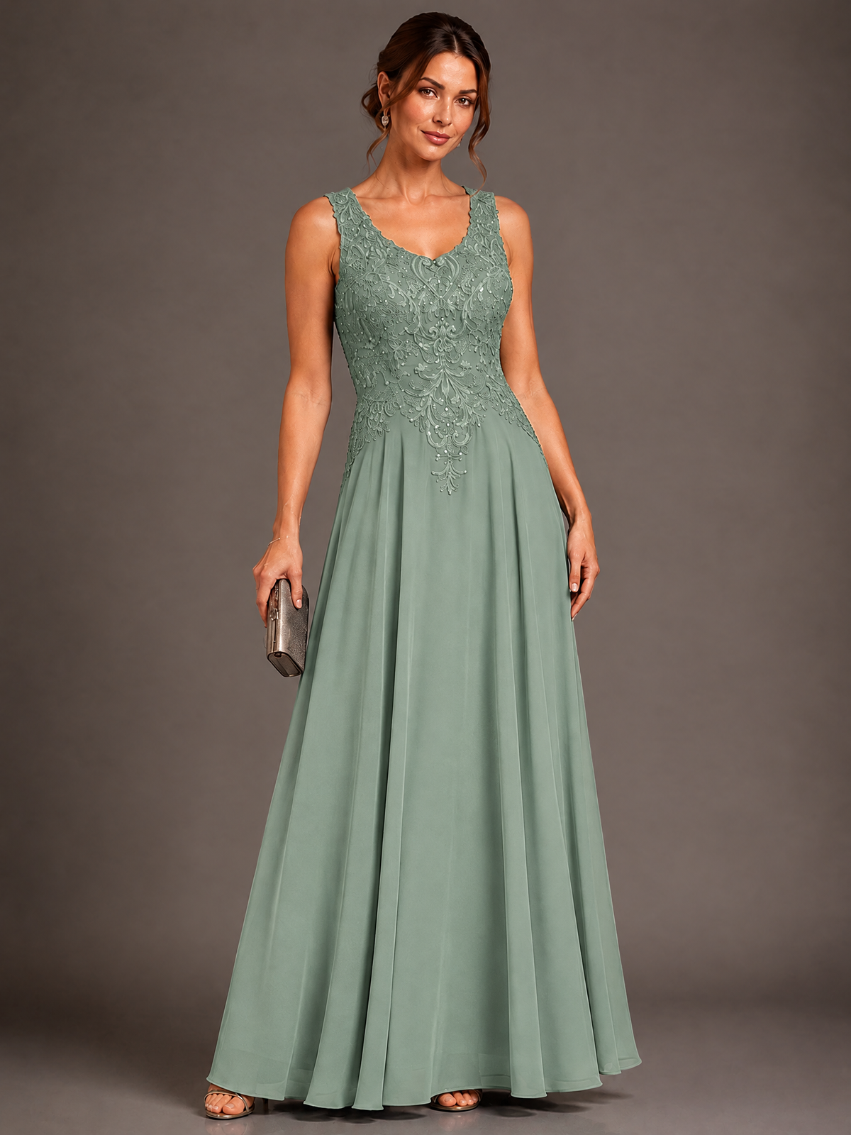 A-line 2 Pieces Chiffon Appliques Mother of The Bride Dresses with Jackets