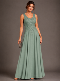 A-line 2 Pieces Chiffon Appliques Mother of The Bride Dresses with Jackets