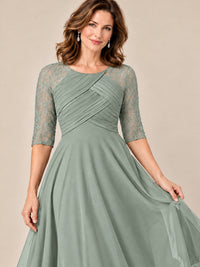 Tea-Length Mother of the Bride Dress with Lace 3/4 Sleeves