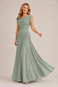 Cowl Neck Ruched Chiffon Mother of the Bride Dress