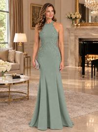 Halter Neckline Lace Appliques Mother of The Bride Dresses