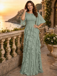 Elegant Chiffon Mother of the Bride Dress with Flutter Sleeves and Ruffle Skirt