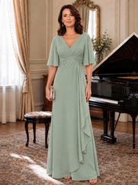 V-Neck Chiffon Lace Mother of the Bride Dresses