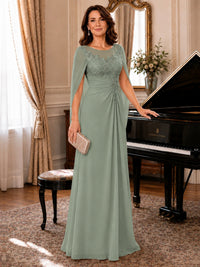 Elegant Applique Chiffon Mother of the Bride Dress with Cape Sleeves