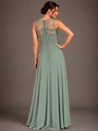 A-line 2 Pieces Chiffon Appliques Mother of The Bride Dresses with Jackets