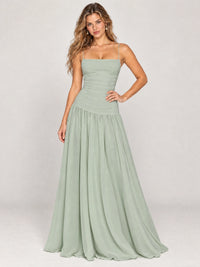 Butter Yellow Ruched Spaghetti Strap Drop-Waist Prom Dress