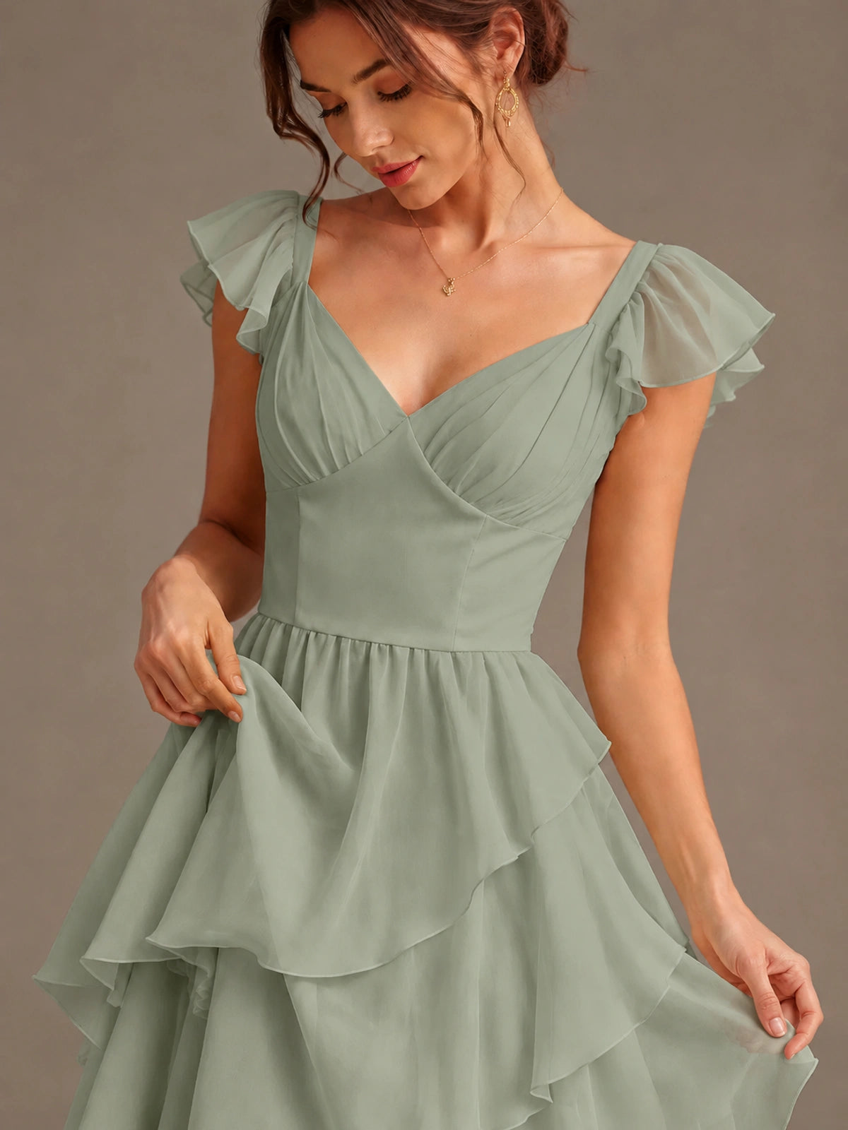 Ruffle Tiered V Neck Maxi Dress