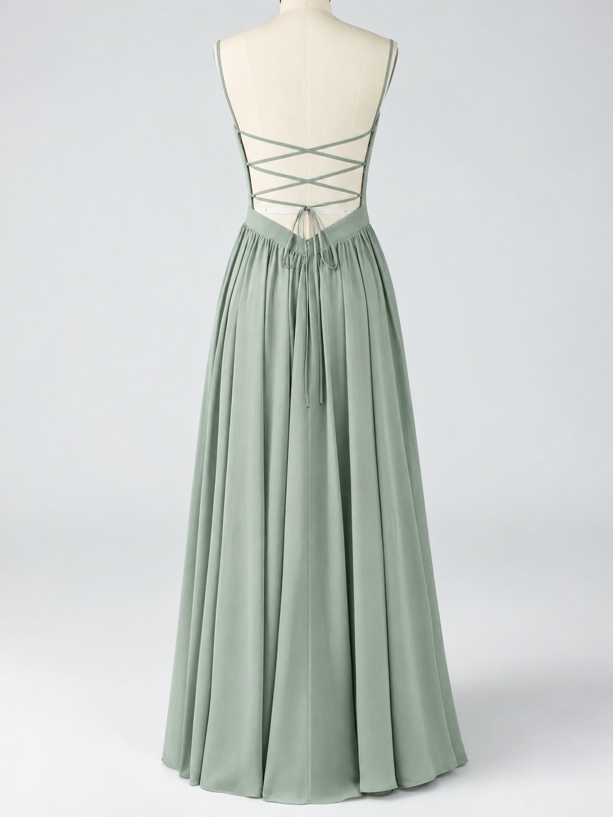 Spaghetti Strap Ruched Chiffon Maxi Dress with Backless
