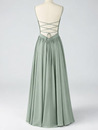 Spaghetti Strap Ruched Chiffon Maxi Dress with Backless
