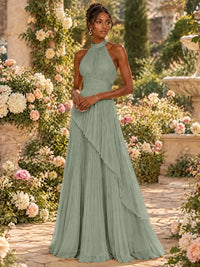Wrap Pleated Prom Dress Halter A-line Chiffon Formal Wedding Dress