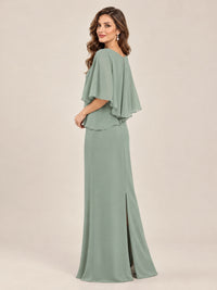 Cape Sleeve Mother of the Bride Dress with Asymmetrical Overlay