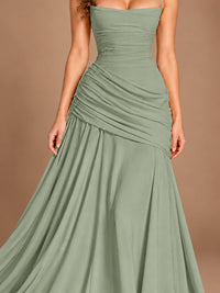 Butter Yellow Square Neck Ruched A-Line Prom Dress