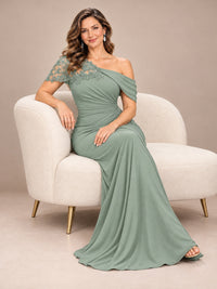 One Shoulder Chiffon Mother of The Bride Dress