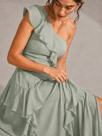 Sage Green One Shoulder Ruffle Bridesmaid Dress