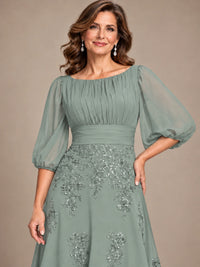 A-Line Mother of the Bride Dress with Sheer Puff Sleeves