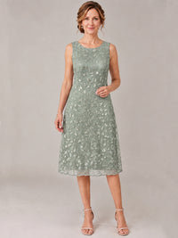 Tea Length Sequin Lace Mother of The Bride Dress with Chiffon Jacket
