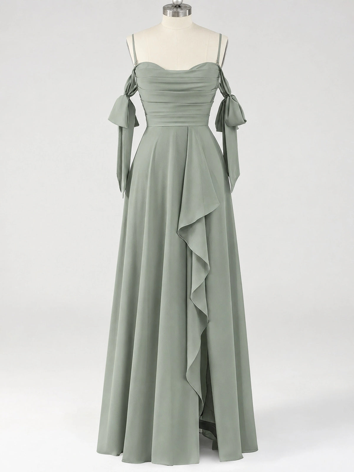 A-Line Ruffles Chiffon Bridesmaid Dress with Slit
