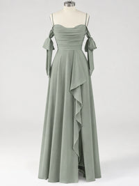 A-Line Ruffles Chiffon Bridesmaid Dress with Slit