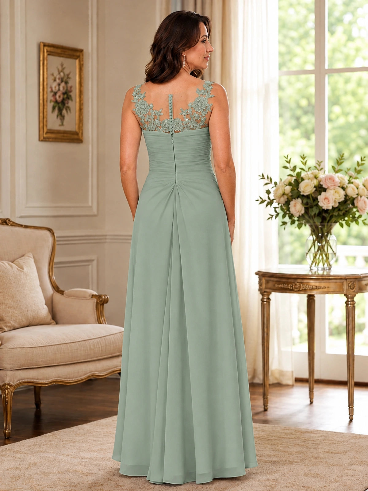 Elegant Chiffon Mother of the Bride Dress with Lace Applique and Cape Sleeves
