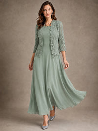 2-Piece Chiffon Mother of the Bride Dress with Lace Jacket