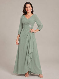 V-Neck Pleated Chiffon Mother of the Bride Dress with Flutter Sleeves