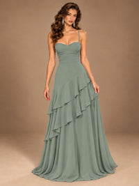 Sweetheart A-Line Ruffle Prom Dress with Spaghetti Straps