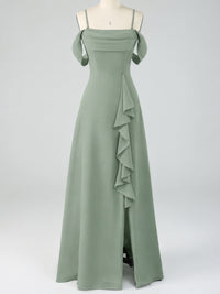 Spaghetti Strap Chiffon Bridesmaid Dress with Ruffles Slit