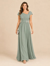 Cap Sleeve Mother of The Bride Dresses Long Chiffon Formal Gowns