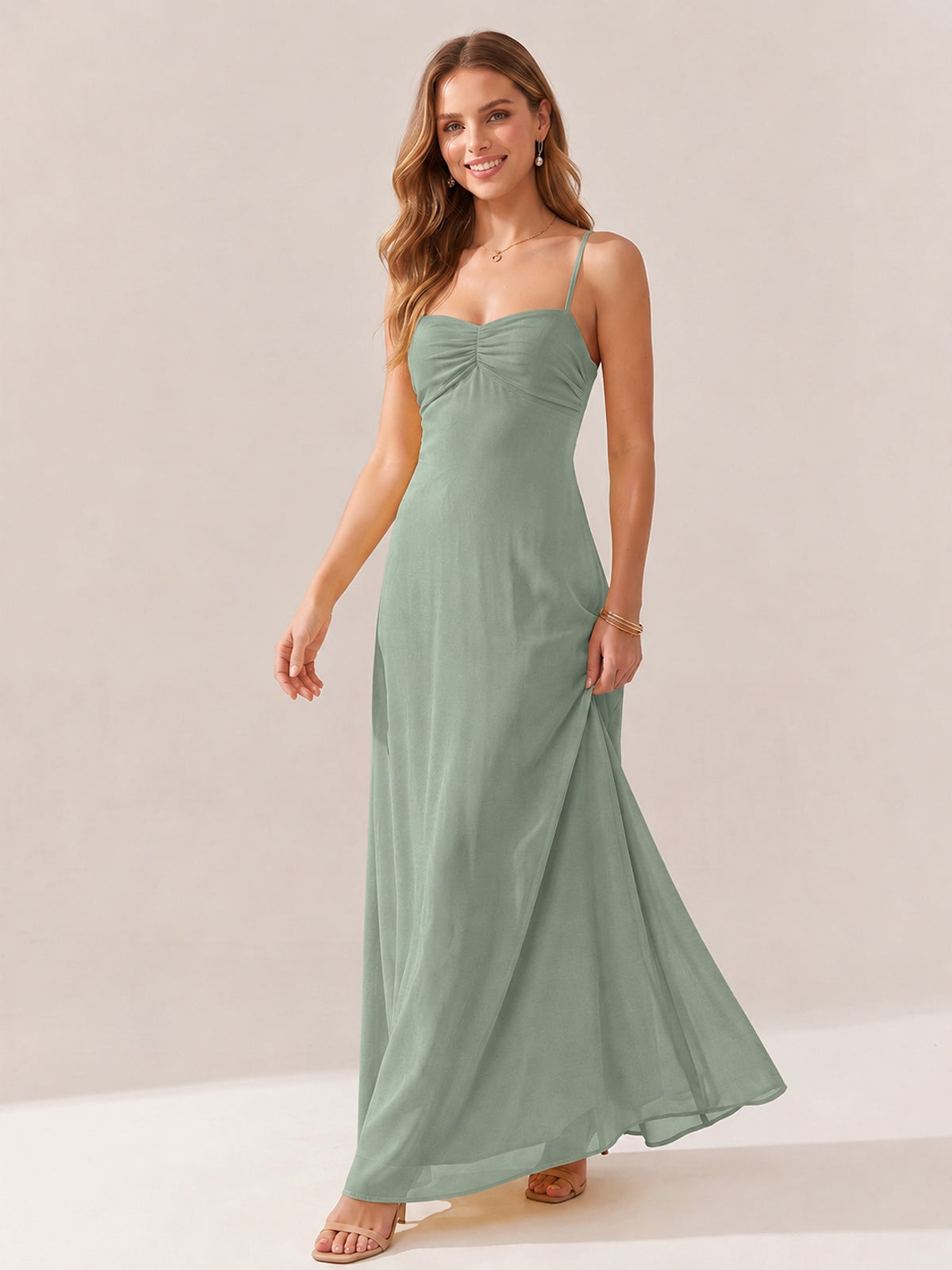 JOVELLEE Yellow Sweetheart Ruched Bust Chiffon Maxi Dress
