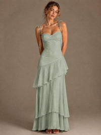 Spaghetti Strap Tiered Ruffles Chiffon Prom Dress