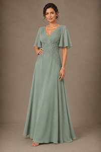 A-Line Chiffon Mother of the Bride Dress with Applique