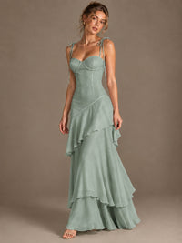 Spaghetti Strap Tiered Ruffles Chiffon Prom Dress