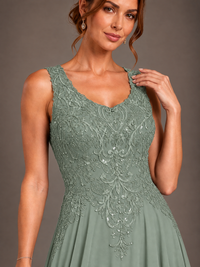 A-line 2 Pieces Chiffon Appliques Mother of The Bride Dresses with Jackets