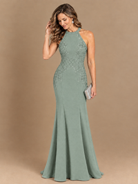 Halter Neckline Lace Appliques Mother of The Bride Dresses
