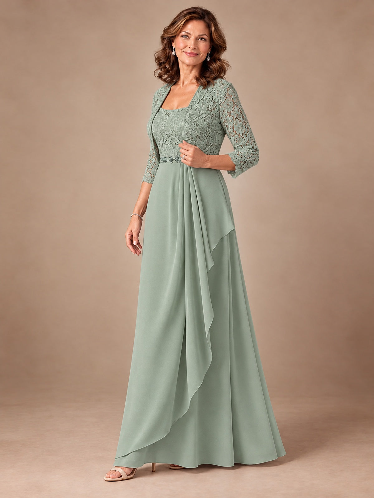 Blush Pink A-Line Mother of the Bride Dress with Lace Jacket and Ruffles