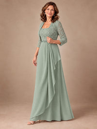 Blush Pink A-Line Mother of the Bride Dress with Lace Jacket and Ruffles