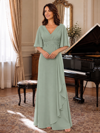 V-Neck Chiffon Lace Mother of the Bride Dresses