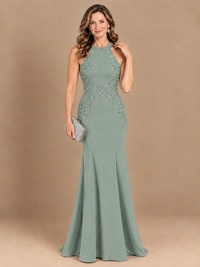 Halter Neckline Lace Appliques Mother of The Bride Dresses