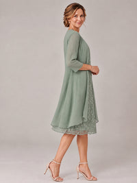Tea Length Sequin Lace Mother of The Bride Dress with Chiffon Jacket
