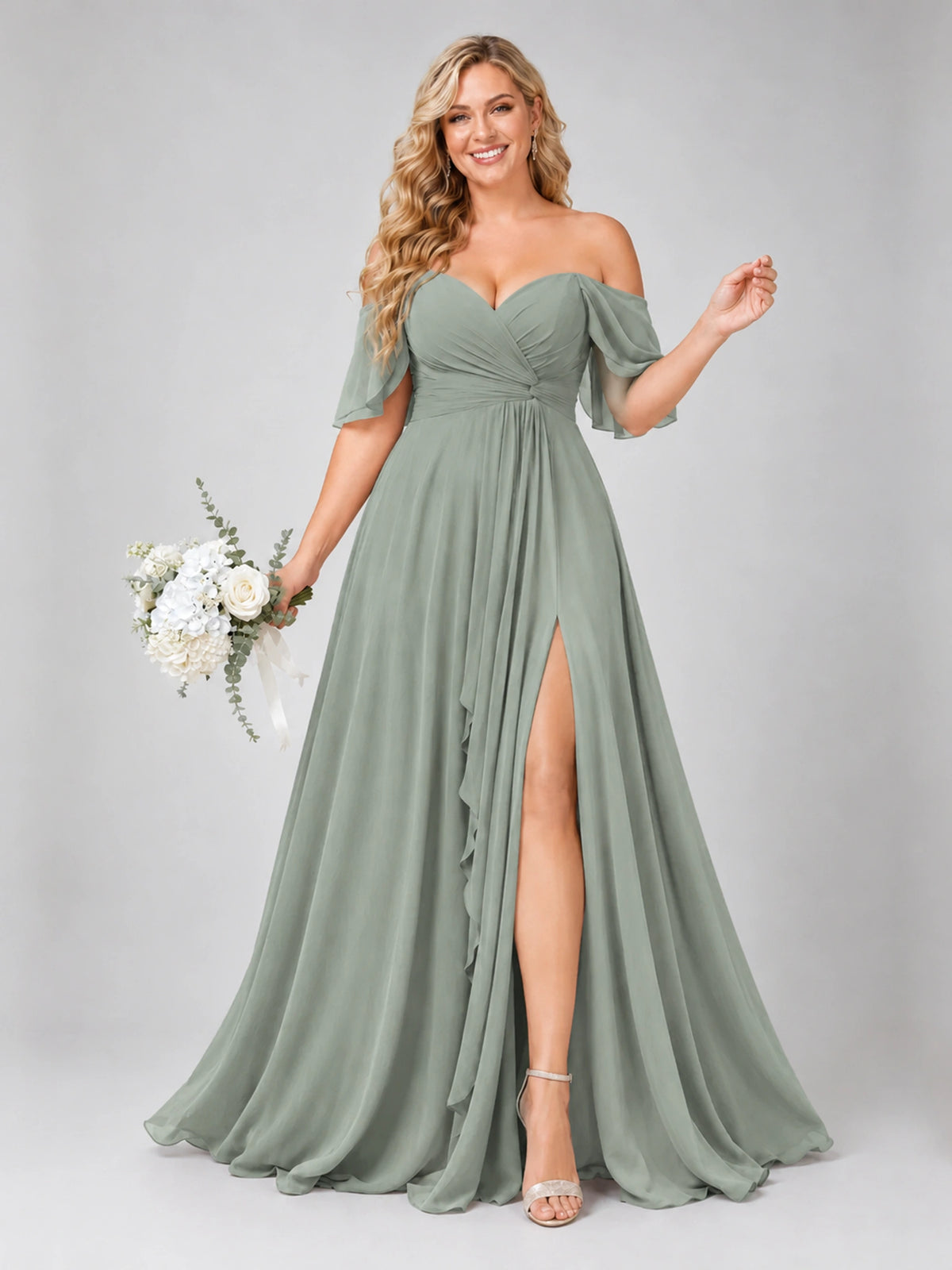 Off Shoulder Chiffon Bridesmaid Dress with Slit