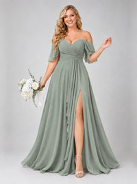 Off Shoulder Chiffon Bridesmaid Dress with Slit