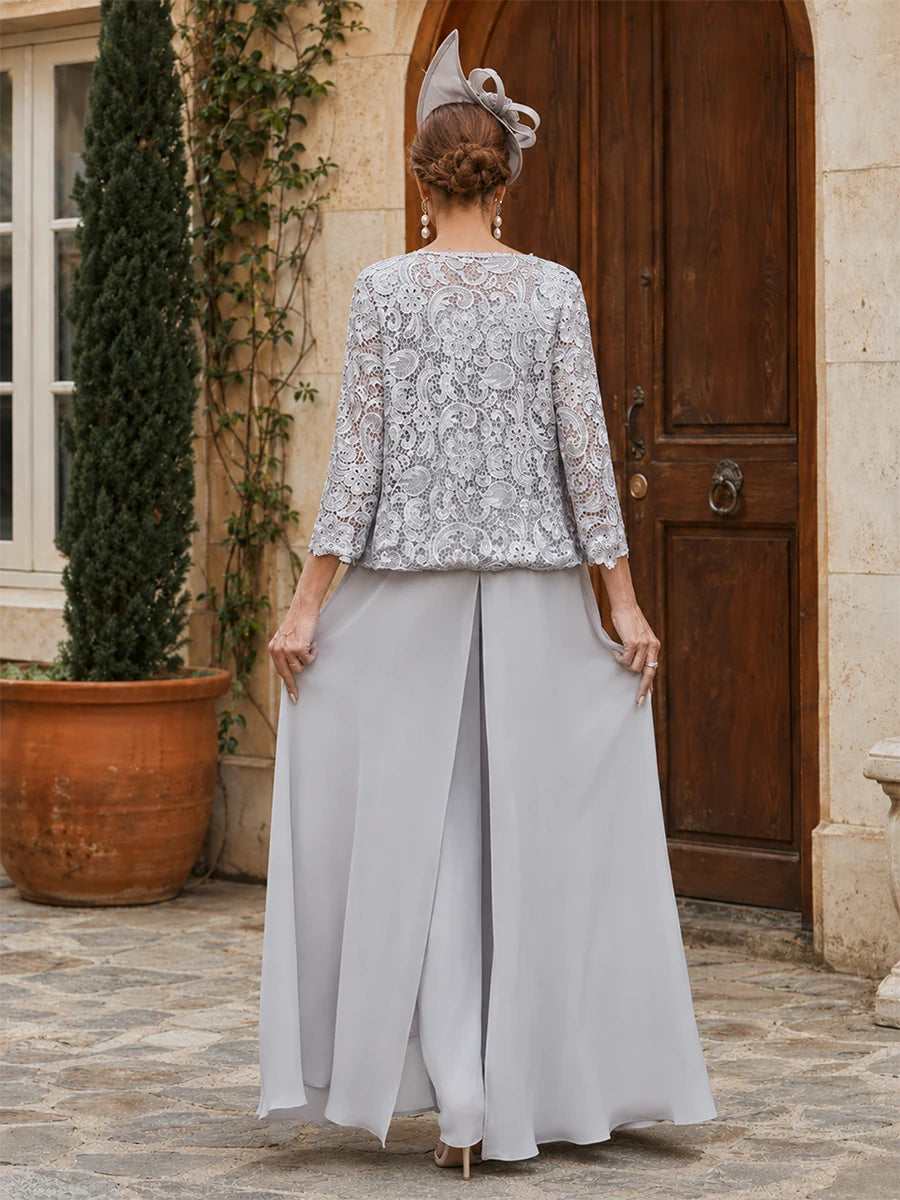 Elegant 3-Piece Chiffon Mother of the Bride Pantsuit with Floral Applique Jacket