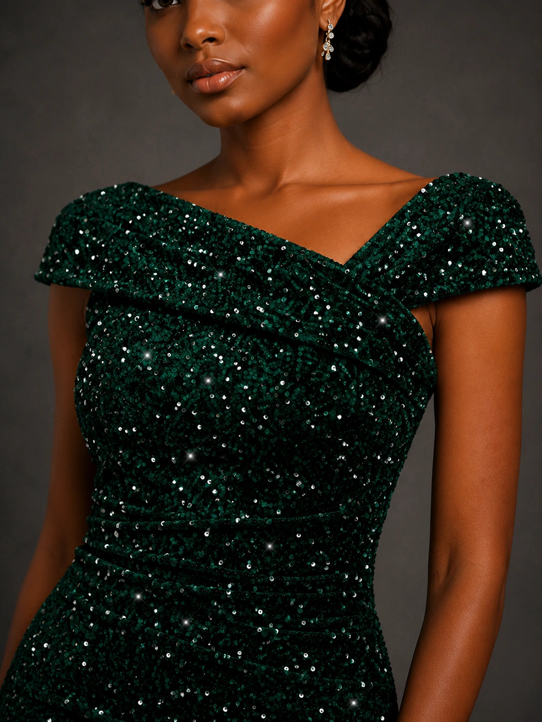 Emerald Green Sequin Off Shoulder Bodycon Cocktail Mini Dress