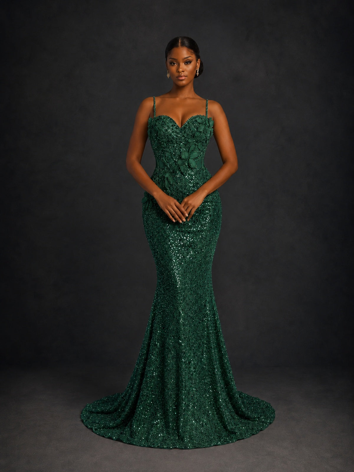 Sequin Mermaid Prom Dress with Floral Applique