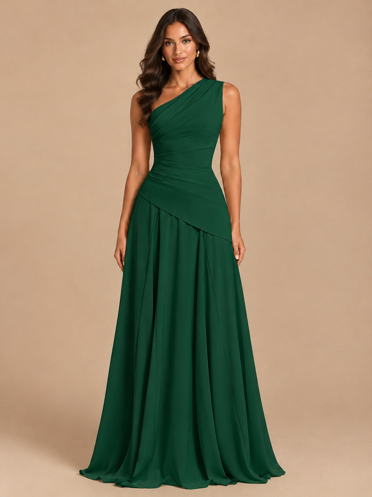 One Shoulder Prom Dress A-line Ruched Women Wedding Formal Gowns