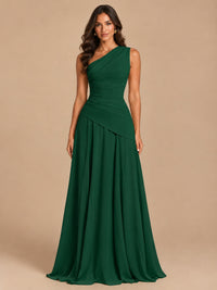 One Shoulder Prom Dress A-line Ruched Women Wedding Formal Gowns