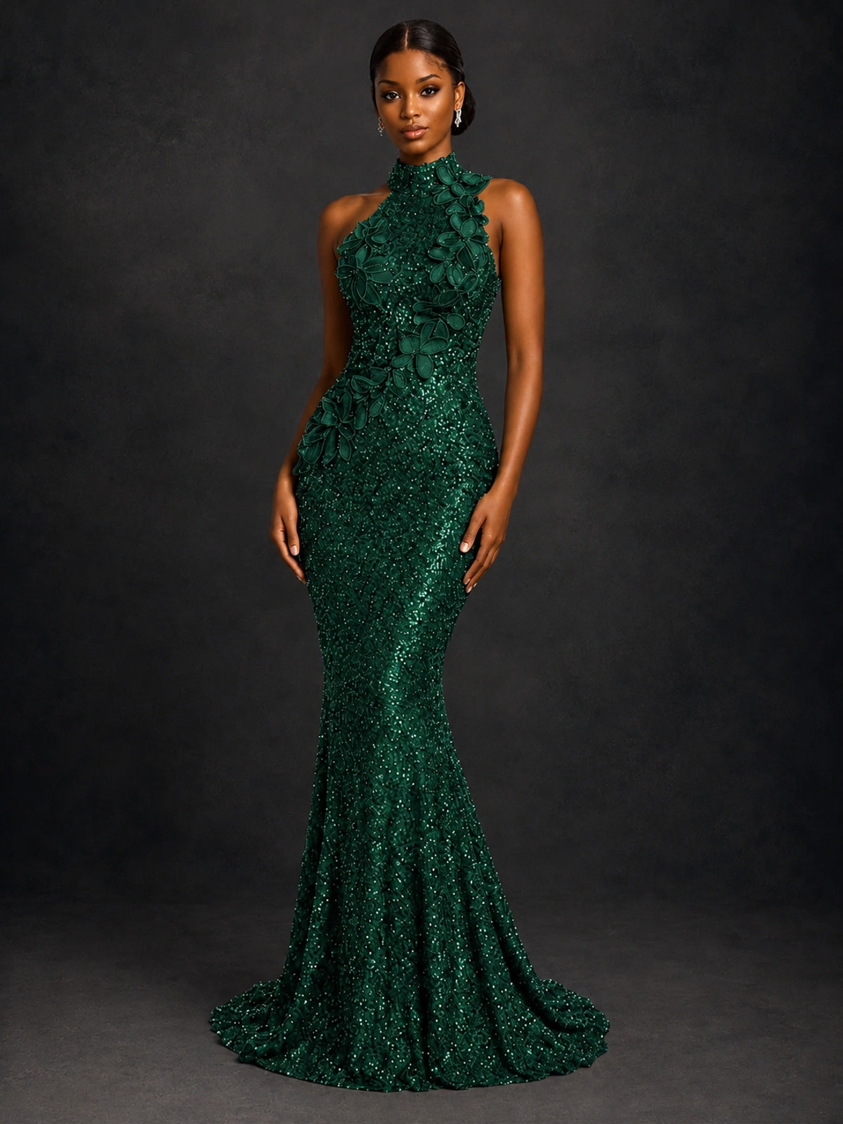 Sparkly Sequin High Neck Mermaid Prom Dress