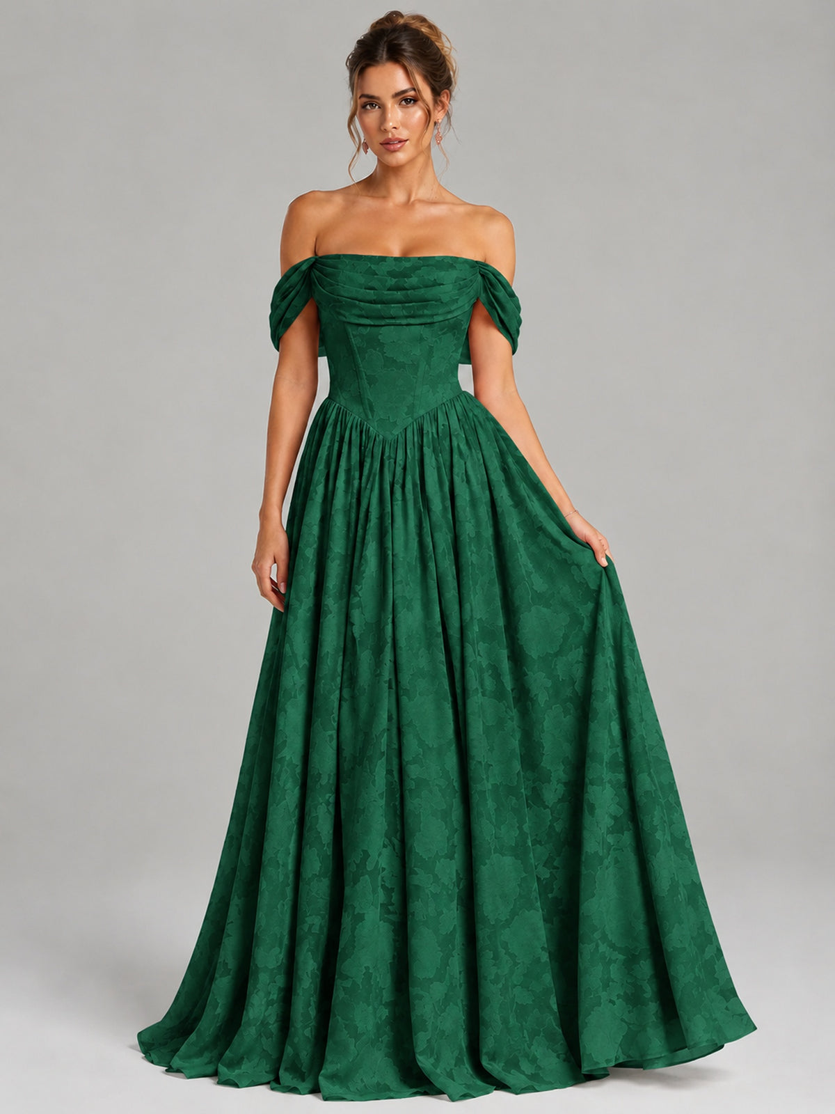 Off Shoulder Jacquard A-Line Maxi Dress