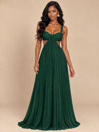 Butter Yellow Pleated Cutout Maxi Dress