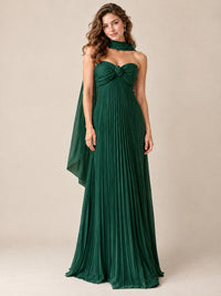 Sweetheart Neckline Pleated Prom Dress Strapless A-line Formal Dress with Flowy Scarf
